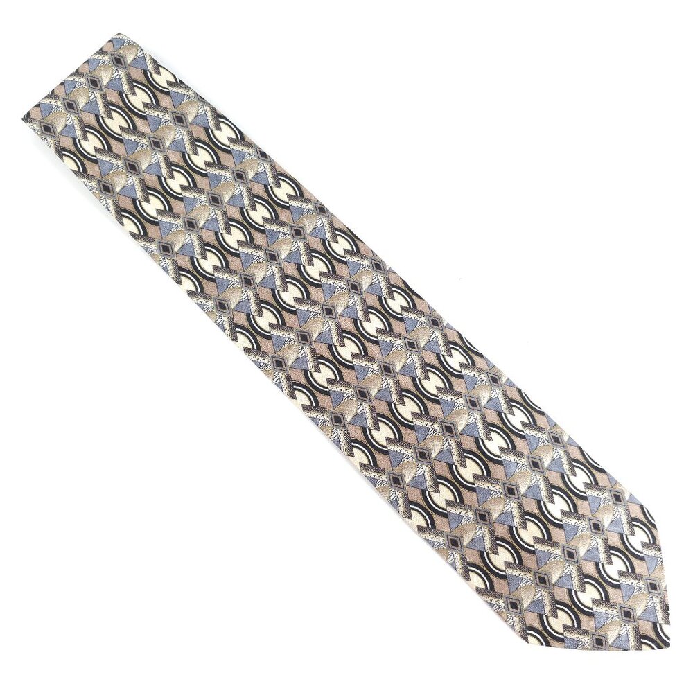 Amalfi Men Necktie Geometric 100% Silk Tan Gray 59x3.5 - NWOT - made in Italy